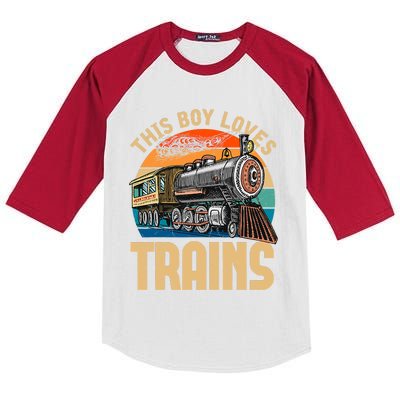 Vintage This Boy Loves Trains Train Railroad Lover Kids Colorblock Raglan Jersey