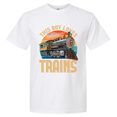 Vintage This Boy Loves Trains Train Railroad Lover Garment-Dyed Heavyweight T-Shirt