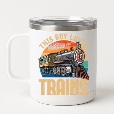 Vintage This Boy Loves Trains Train Railroad Lover 12 oz Stainless Steel Tumbler Cup