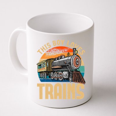 Vintage This Boy Loves Trains Train Railroad Lover Coffee Mug