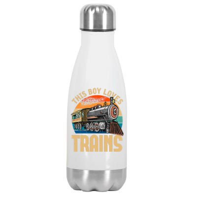 Vintage This Boy Loves Trains Train Railroad Lover Stainless Steel Insulated Water Bottle