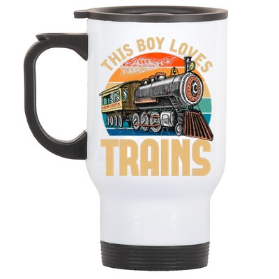 Vintage This Boy Loves Trains Train Railroad Lover Stainless Steel Travel Mug