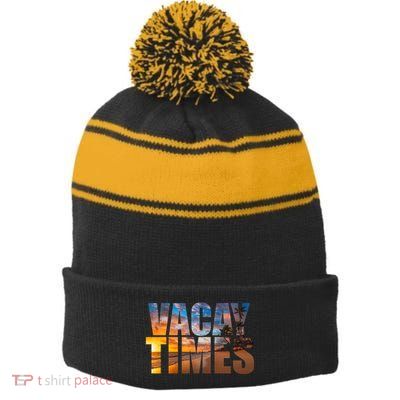 Vacay Times Beach Stripe Pom Pom Beanie