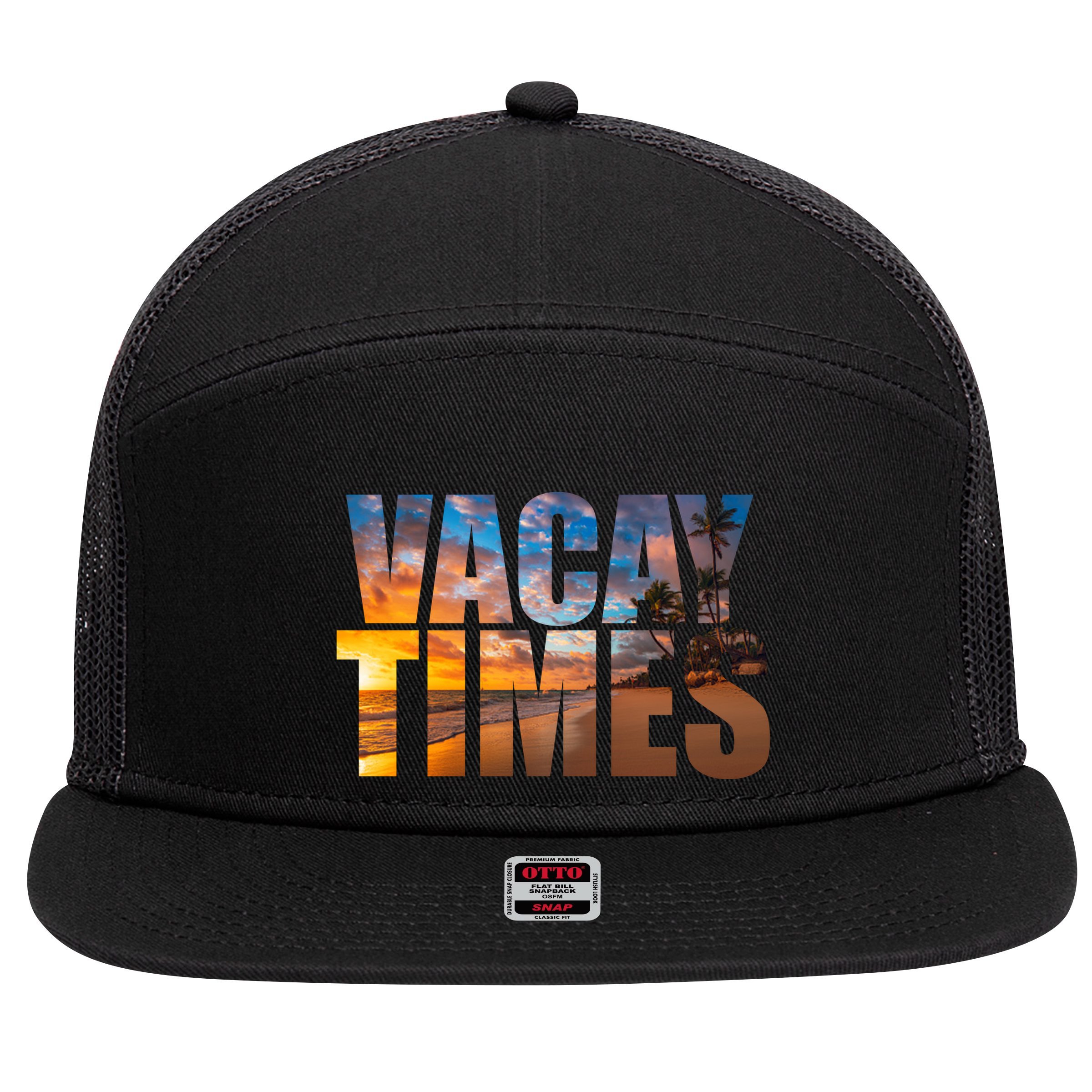 Vacay Times Beach 7 Panel Mesh Trucker Snapback Hat