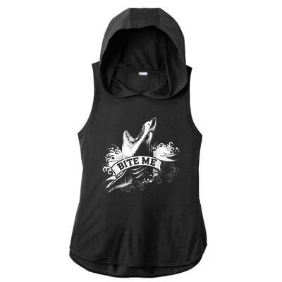 Vintage Tattoo Bite Me Shark Ladies PosiCharge Tri-Blend Wicking Draft Hoodie Tank