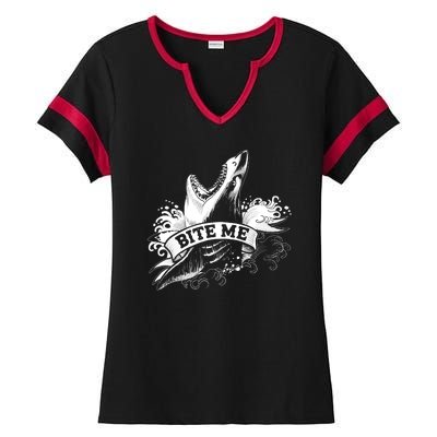 Vintage Tattoo Bite Me Shark Ladies Halftime Notch Neck Tee