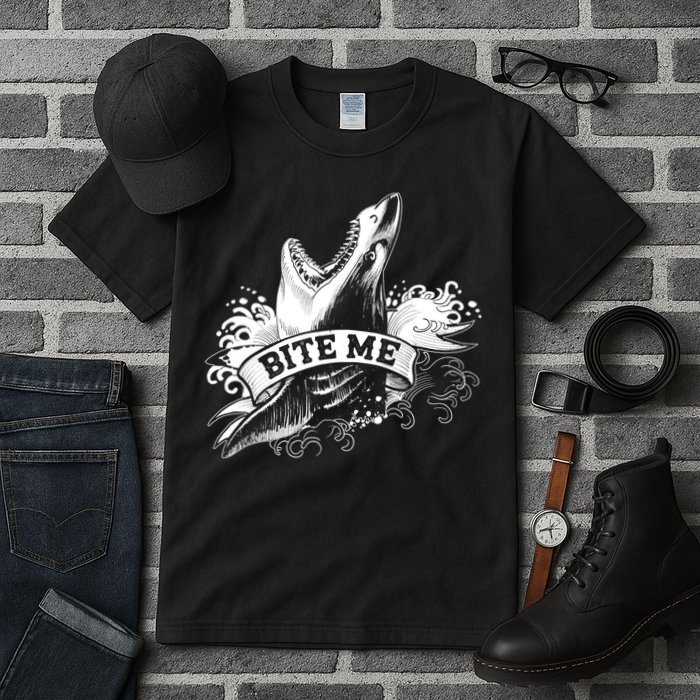 Vintage Tattoo Bite Me Shark Tall T-Shirt