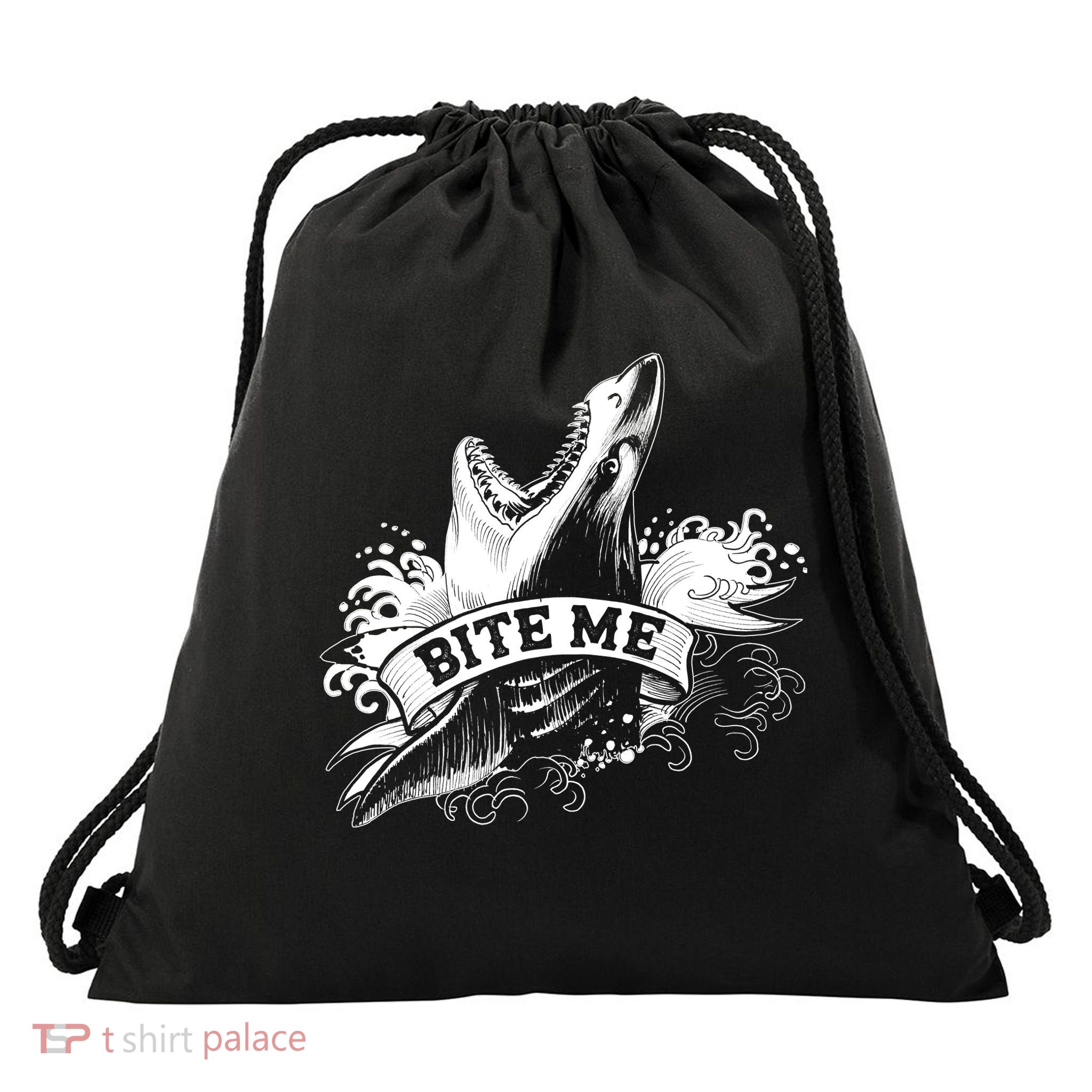 Vintage Tattoo Bite Me Shark Drawstring Bag
