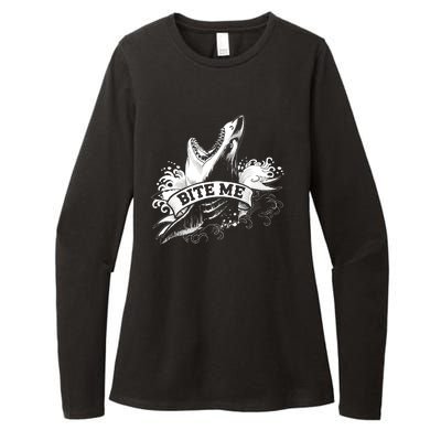 Vintage Tattoo Bite Me Shark Womens CVC Long Sleeve Shirt