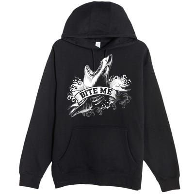 Vintage Tattoo Bite Me Shark Premium Pullover Hoodie
