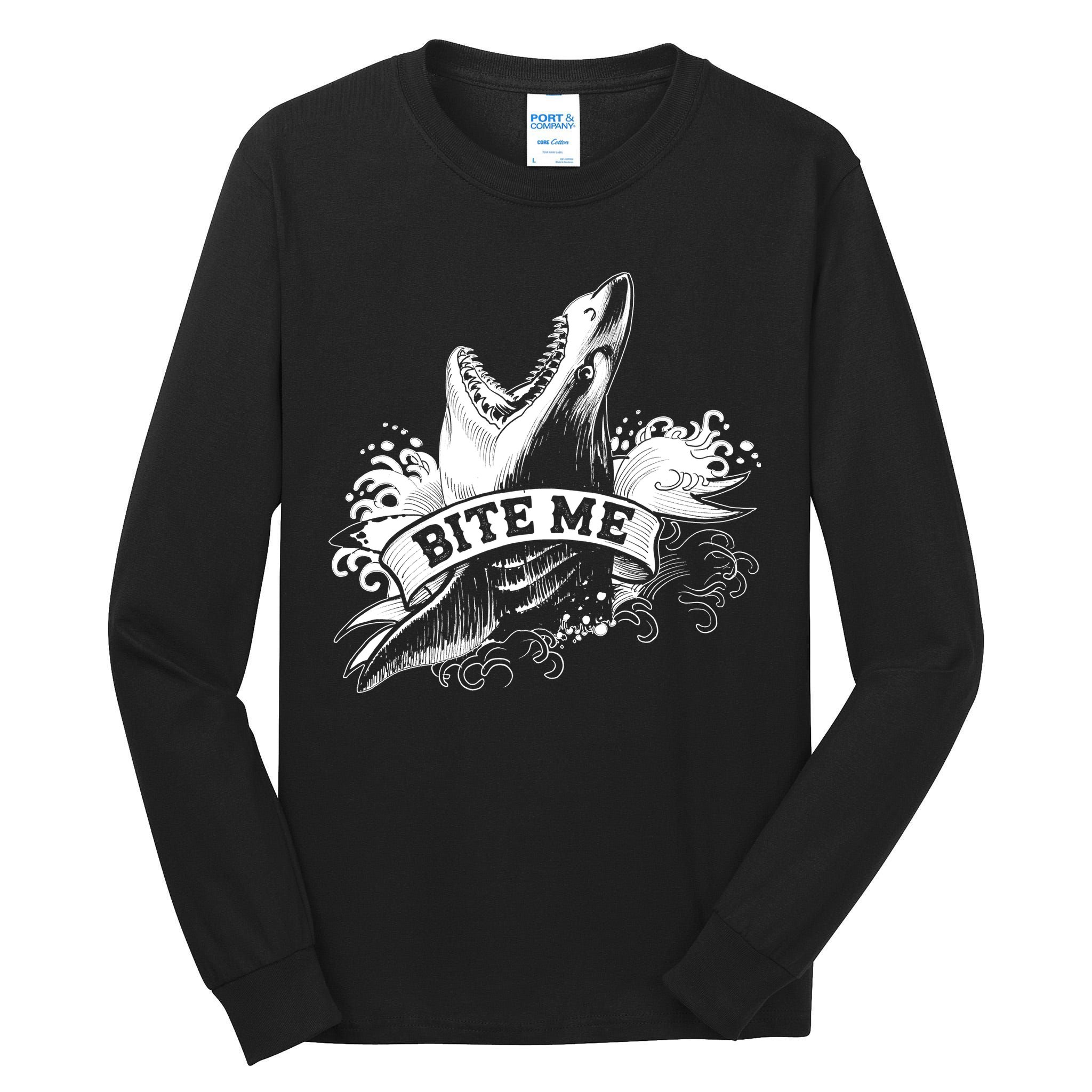Vintage Tattoo Bite Me Shark Tall Long Sleeve T-Shirt