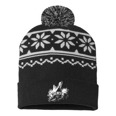 Vintage Tattoo Bite Me Shark USA-Made Snowflake Beanie