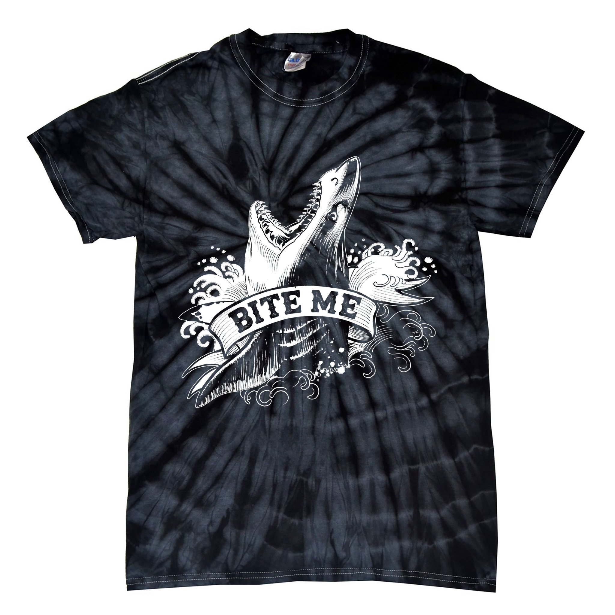 Vintage Tattoo Bite Me Shark Tie-Dye T-Shirt