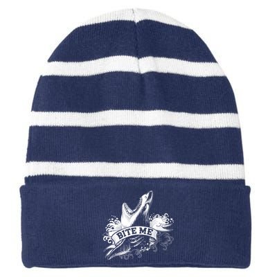 Vintage Tattoo Bite Me Shark Striped Beanie with Solid Band