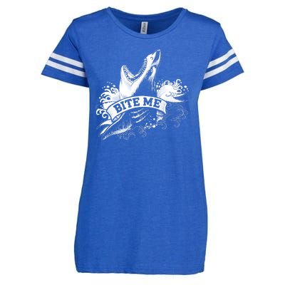 Vintage Tattoo Bite Me Shark Enza Ladies Jersey Football T-Shirt