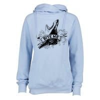 Vintage Tattoo Bite Me Shark Womens Funnel Neck Pullover Hood