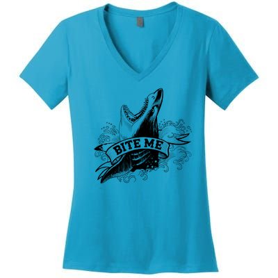 Vintage Tattoo Bite Me Shark Women's V-Neck T-Shirt