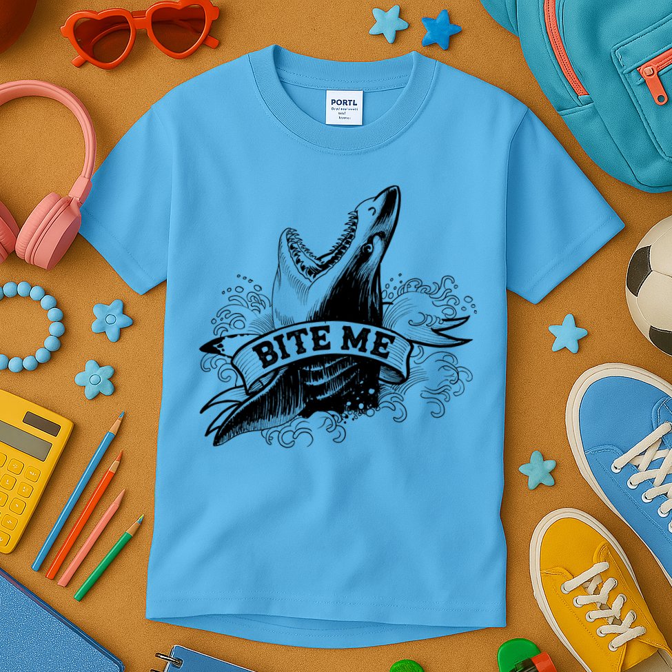 Vintage Tattoo Bite Me Shark Kids T-Shirt