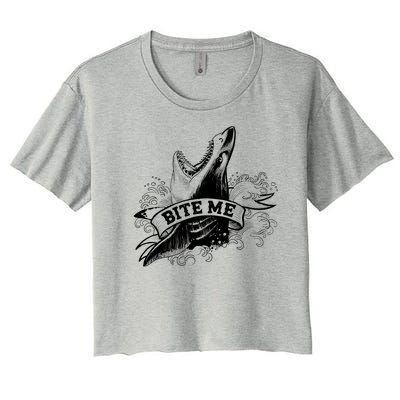 Vintage Tattoo Bite Me Shark Women's Crop Top Tee