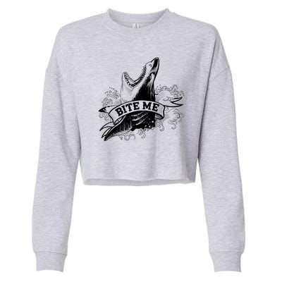 Vintage Tattoo Bite Me Shark Cropped Pullover Crew