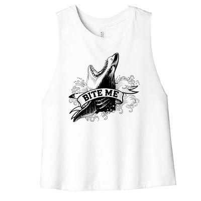 Vintage Tattoo Bite Me Shark Women's Racerback Cropped Tank