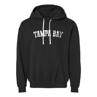 Vintage Tampa Bay Florida Distressed Bold White Text Apparel Garment-Dyed Fleece Hoodie