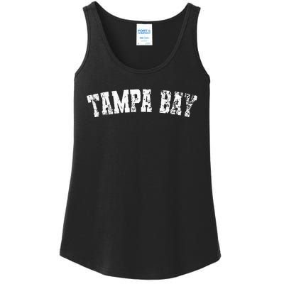 Vintage Tampa Bay Florida Distressed Bold White Text Apparel Ladies Essential Tank