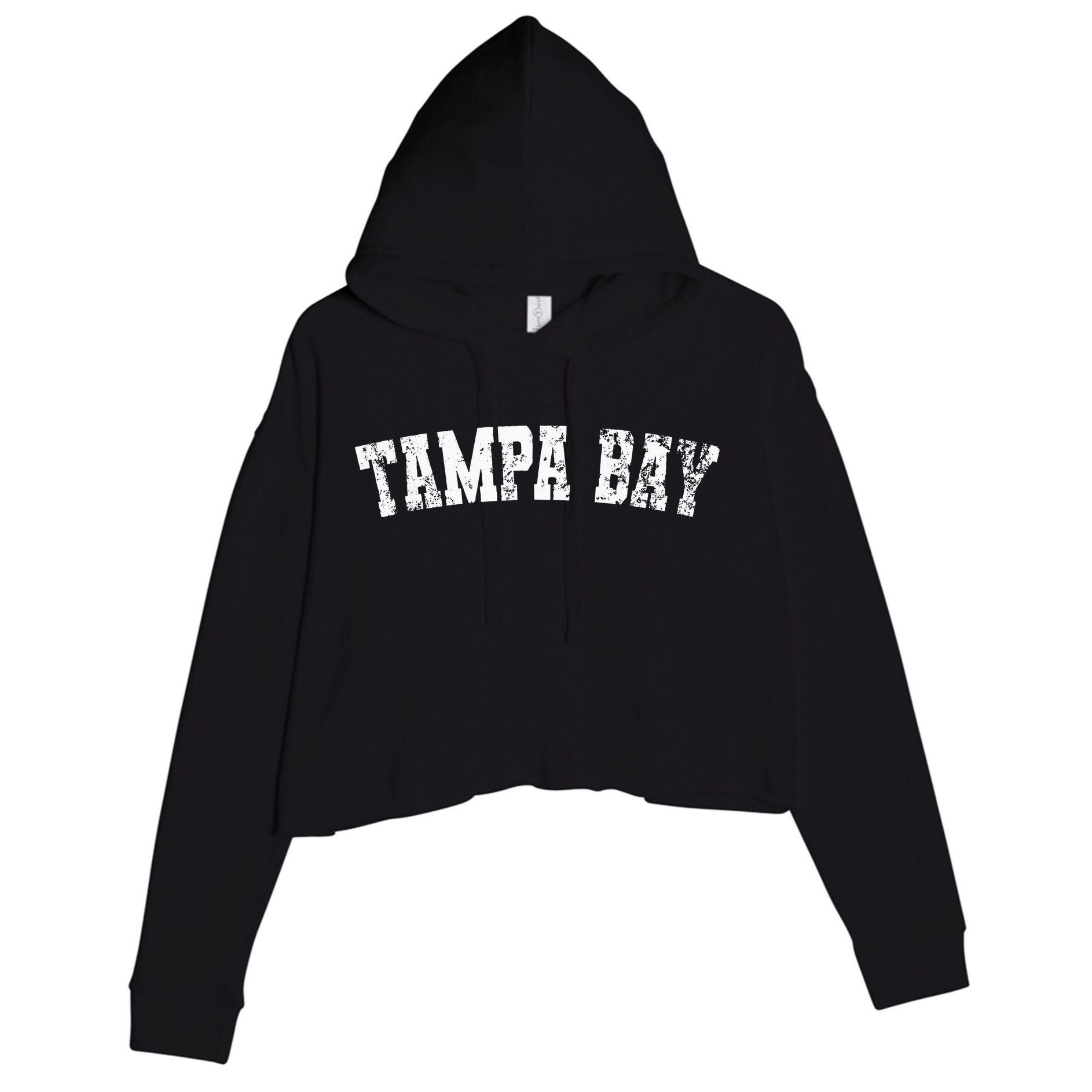 Vintage Tampa Bay Florida Distressed Bold White Text Apparel Crop Fleece Hoodie
