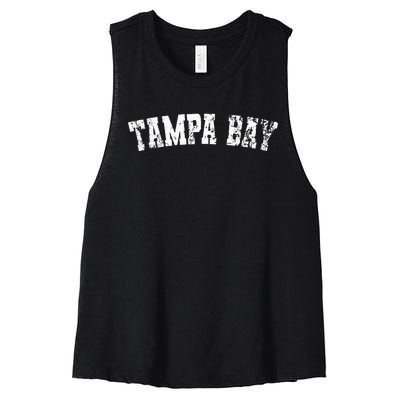 Vintage Tampa Bay Florida Distressed Bold White Text Apparel Women's Racerback Cropped Tank