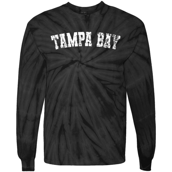 Vintage Tampa Bay Florida Distressed Bold White Text Apparel Tie-Dye Long Sleeve Shirt