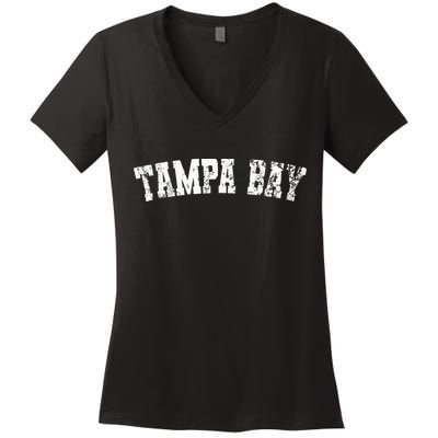 Vintage Tampa Bay Florida Distressed Bold White Text Apparel Women's V-Neck T-Shirt