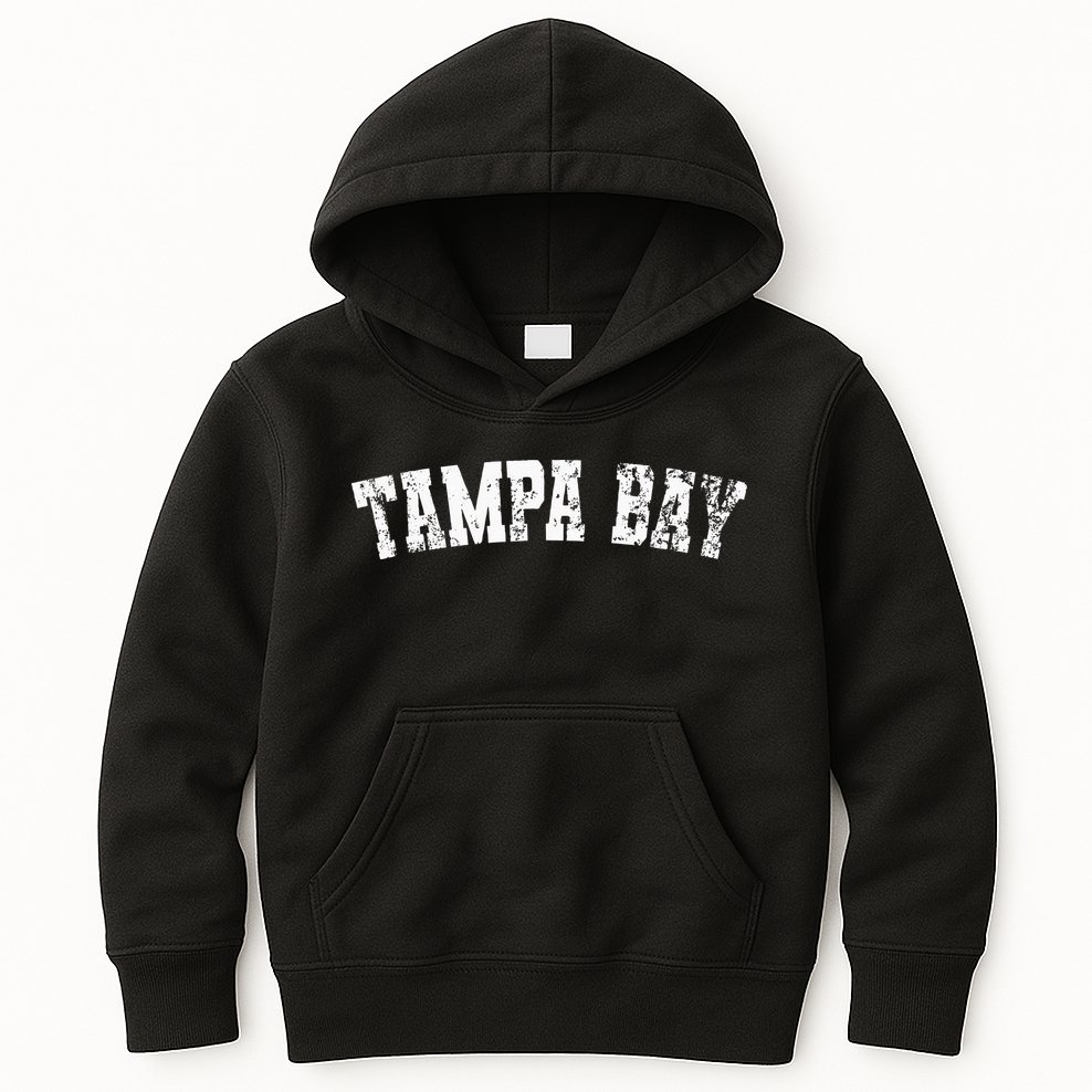 Vintage Tampa Bay Florida Distressed Bold White Text Apparel Kids Hoodie