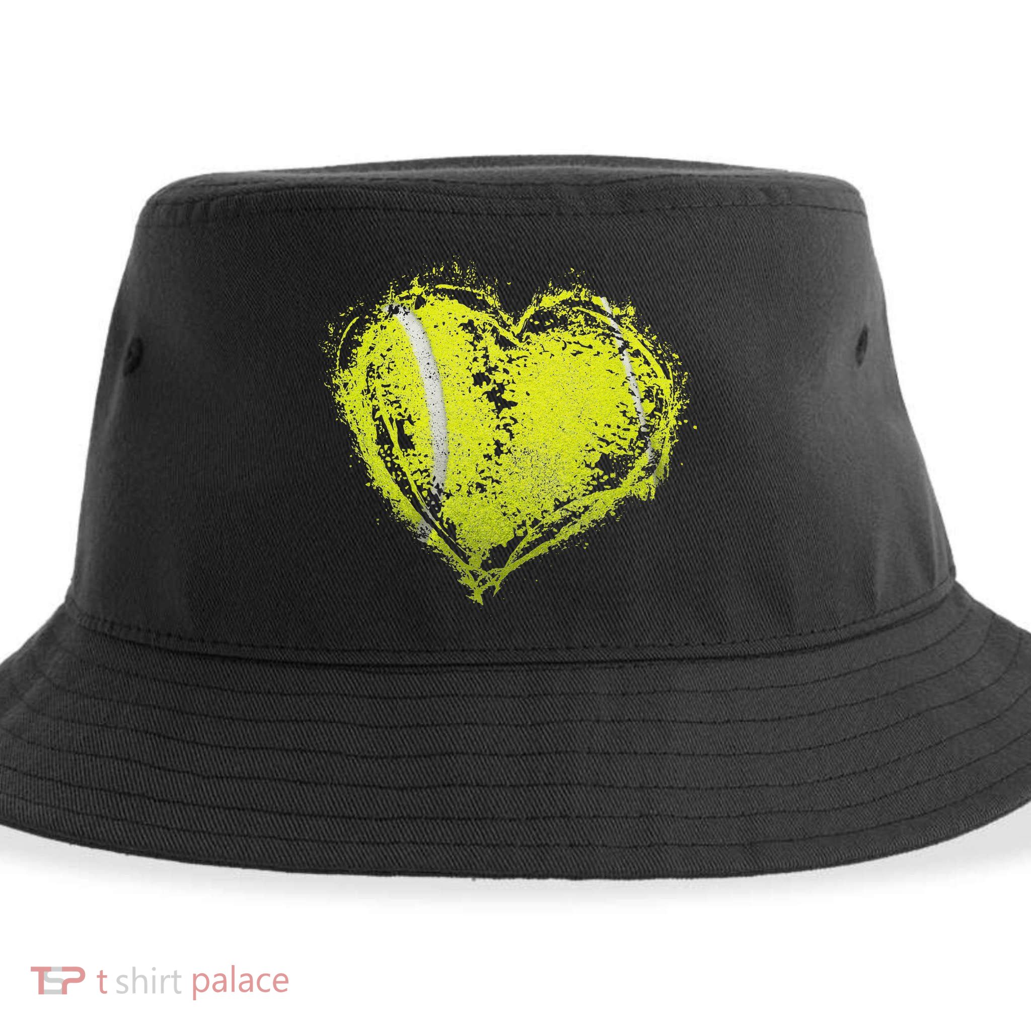 Vintage Tennis Ball Heart Valentines Day Gift Sustainable Bucket Hat
