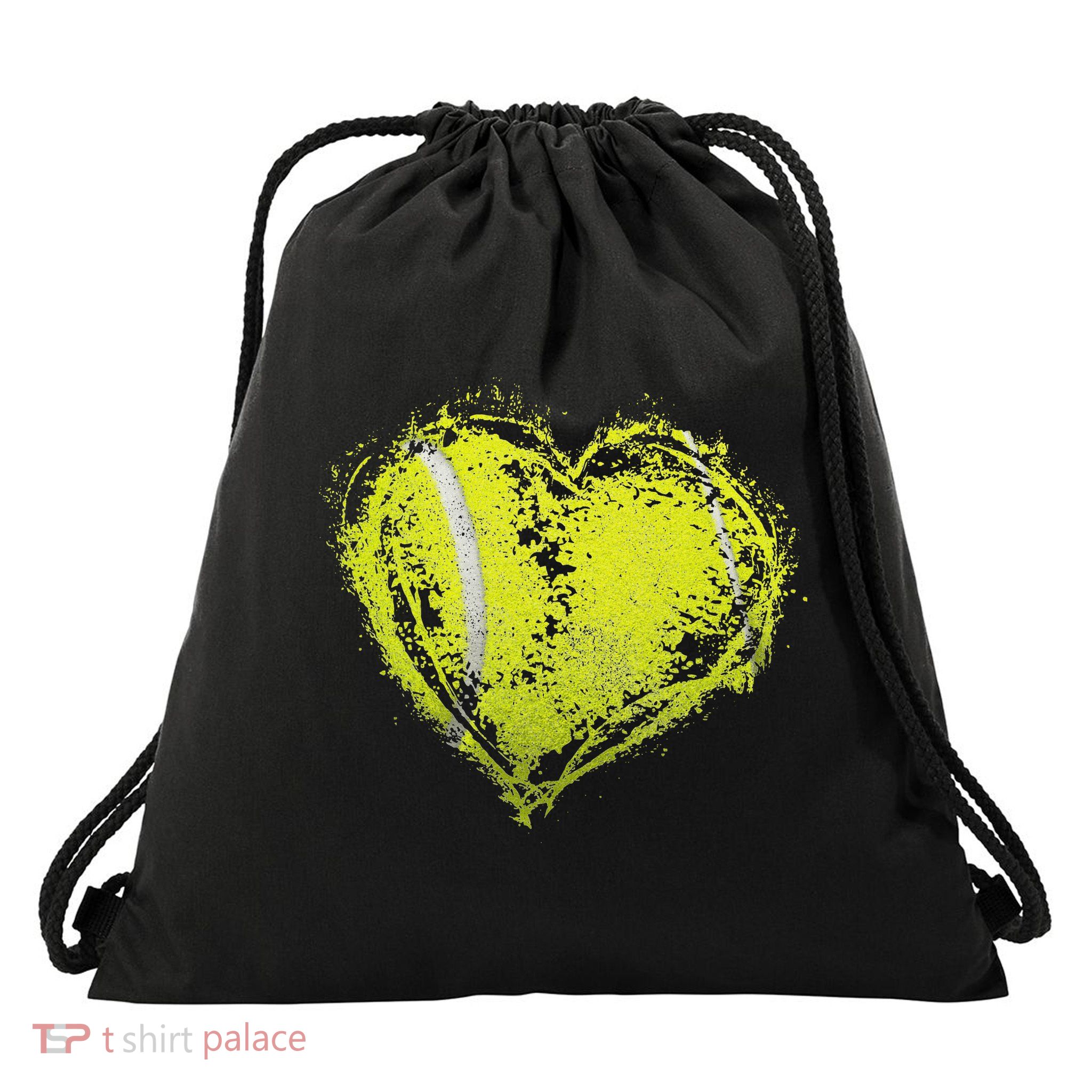 Vintage Tennis Ball Heart Valentines Day Gift Drawstring Bag