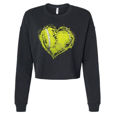 Vintage Tennis Ball Heart Valentines Day Gift Cropped Pullover Crew