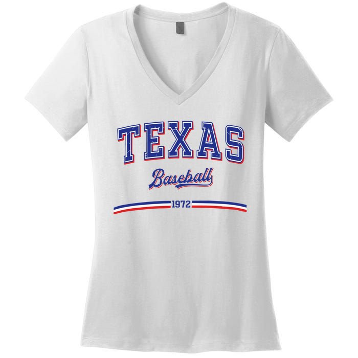 Vintage Texas Baseball 1972 Team Women's V-Neck T-Shirt