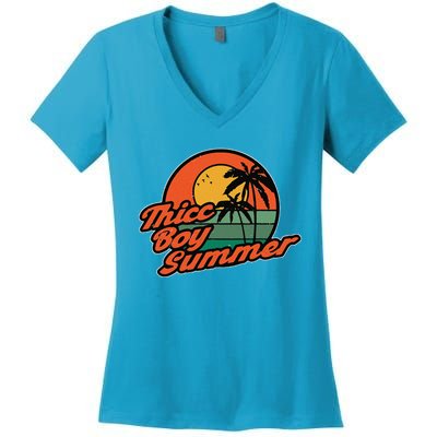 Vintage Thicc Boy Summer Funny Beach Women's V-Neck T-Shirt