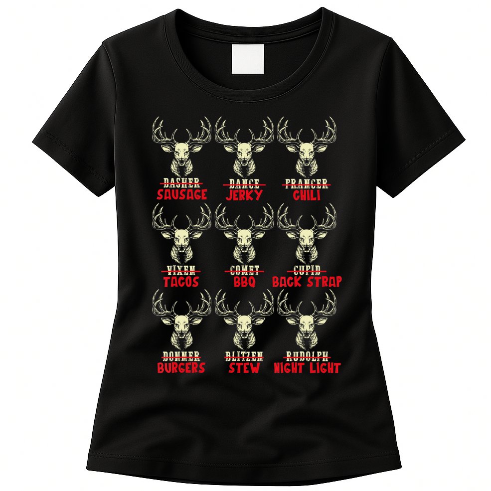 Venison The Christmas Meat Funny Deer Hunting Xmas Hunters Womens T-Shirt