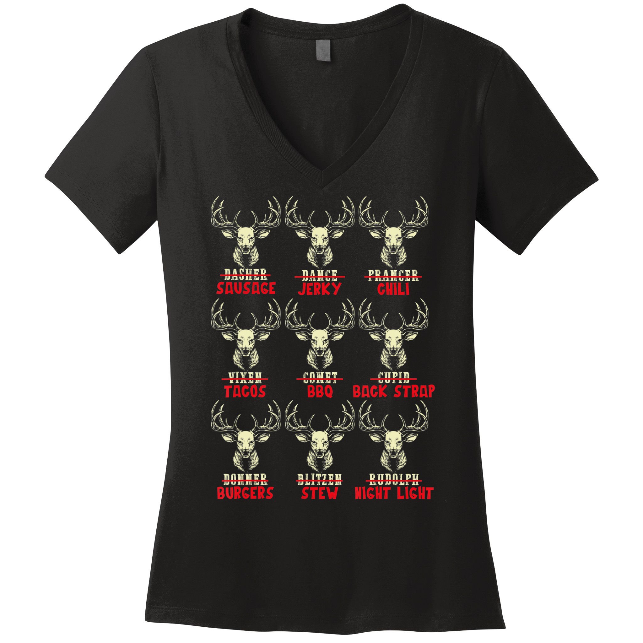 Venison The Christmas Meat Funny Deer Hunting Xmas Hunters Women's V-Neck T-Shirt
