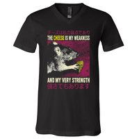 Vintage The Cheese Is My Weakness Japanese Rat V-Neck T-Shirt