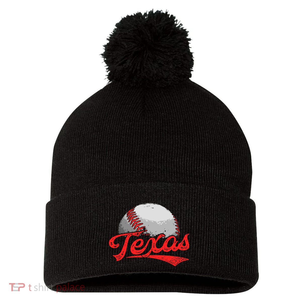 Vintage Texas Cityscape Baseball Lover For Pom Pom 12in Knit Beanie