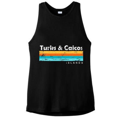 Vintage Turks & Caicos Islands Palm Trees Grace Bay Beach Ladies PosiCharge Tri-Blend Wicking Tank
