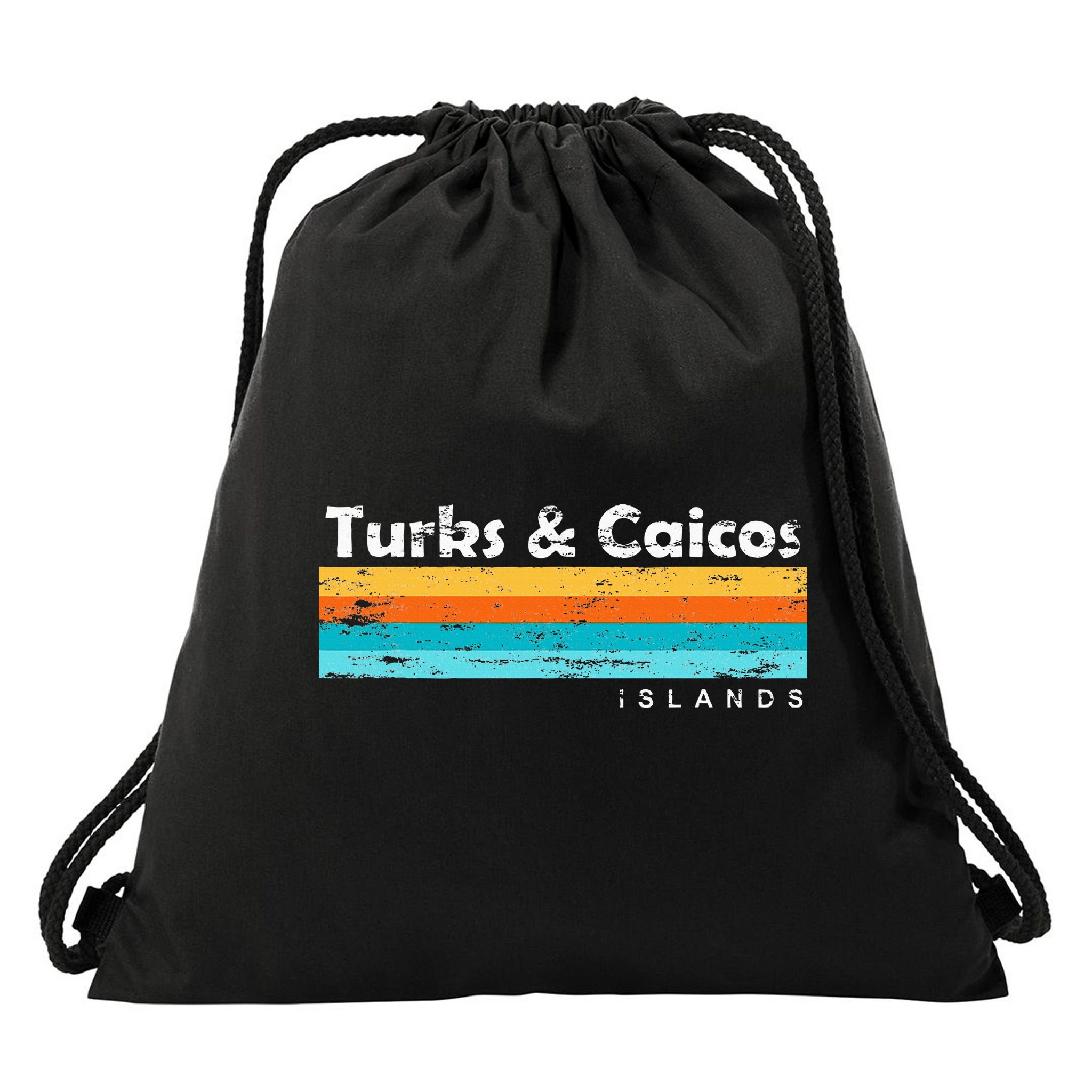 Vintage Turks & Caicos Islands Palm Trees Grace Bay Beach Drawstring Bag