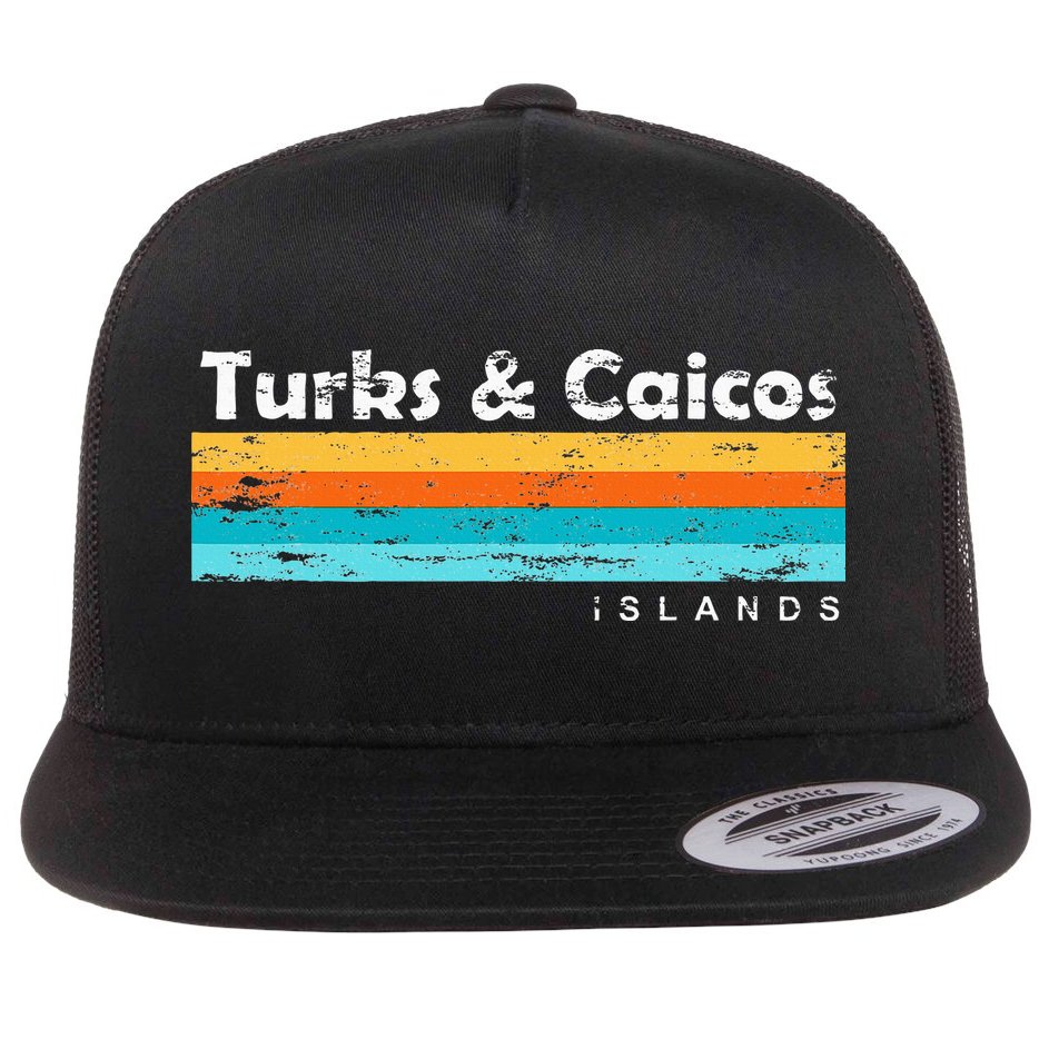 Vintage Turks & Caicos Islands Palm Trees Grace Bay Beach Flat Bill Trucker Hat