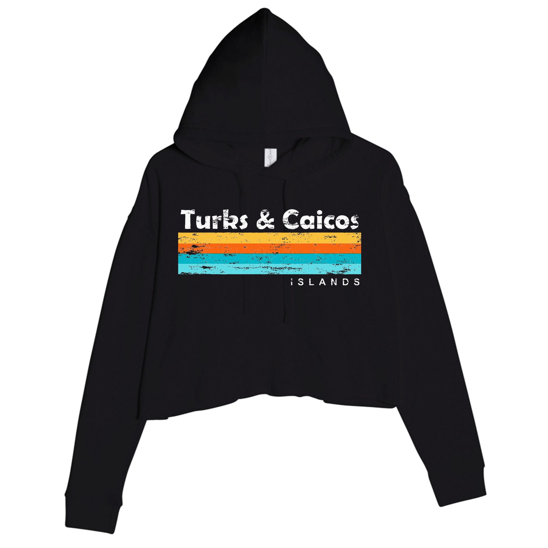 Vintage Turks & Caicos Islands Palm Trees Grace Bay Beach Crop Fleece Hoodie