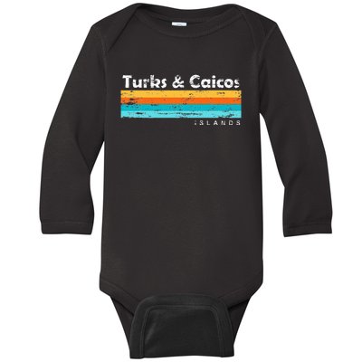 Vintage Turks & Caicos Islands Palm Trees Grace Bay Beach Baby Long Sleeve Bodysuit