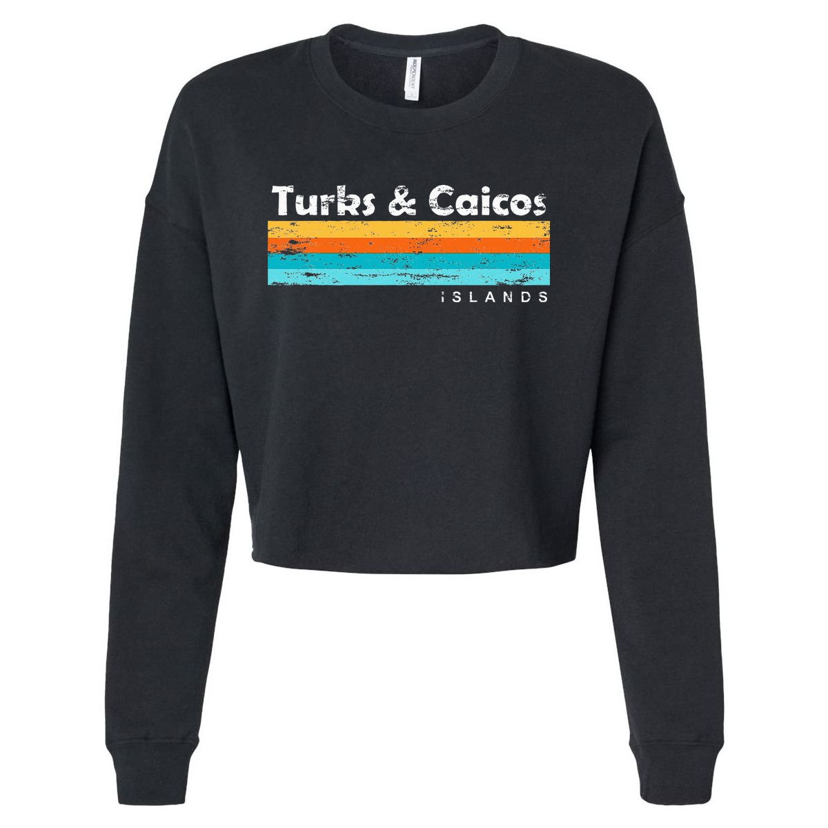 Vintage Turks & Caicos Islands Palm Trees Grace Bay Beach Cropped Pullover Crew