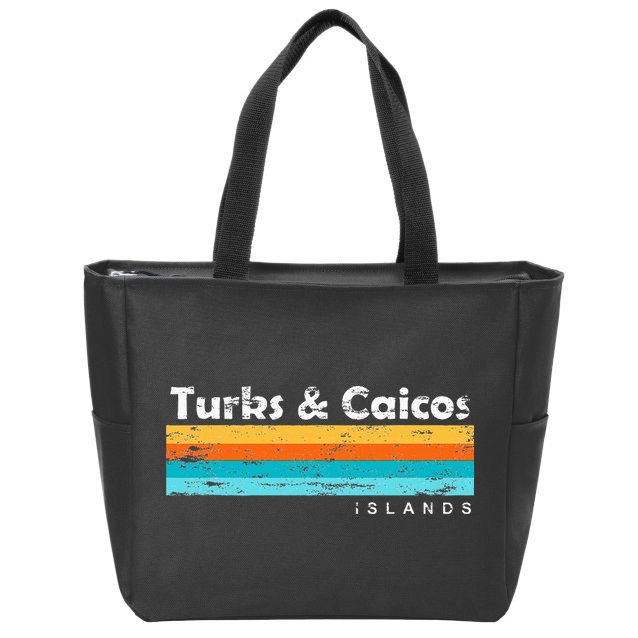 Vintage Turks & Caicos Islands Palm Trees Grace Bay Beach Zip Tote Bag