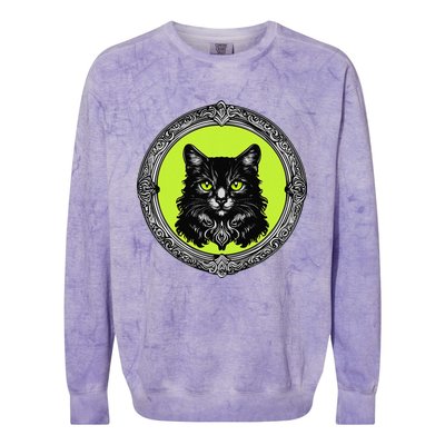 Vintage Tabby Cat Medalion Kitty Graphic Colorblast Crewneck Sweatshirt