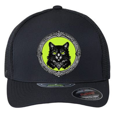 Vintage Tabby Cat Medalion Kitty Graphic Flexfit Unipanel Trucker Cap